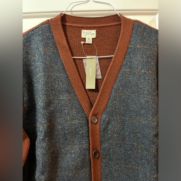 NWT J.Crew Wool V Neck Cardigan Sweater With Harris Tweed Deep Redwood M - Picture 10 of 11